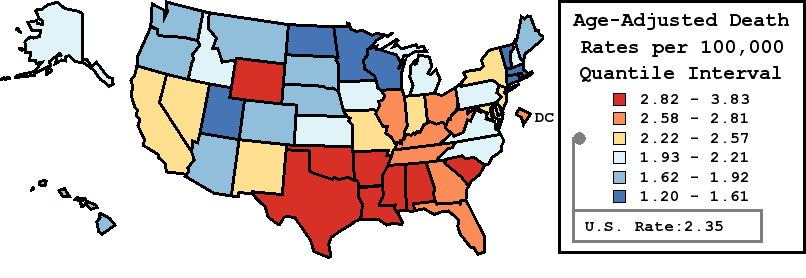 Map of U.S. Rates displayed in table above
