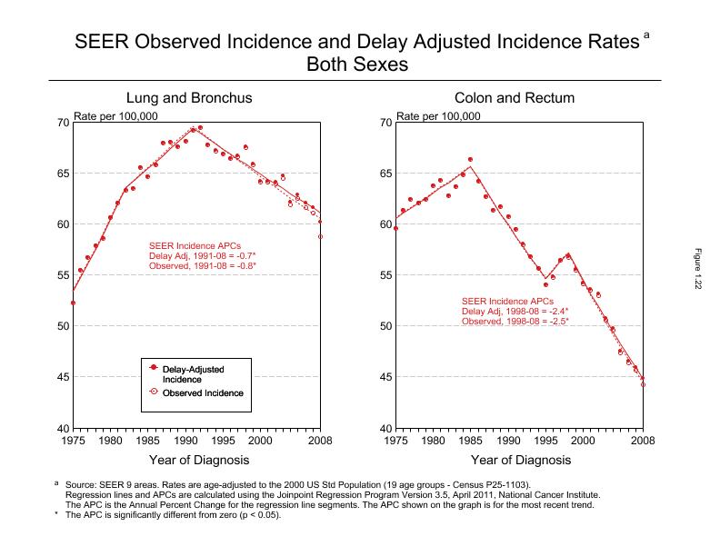 CSR Figure 1.22: SEER Incidence Rates, Both Sexes (Lung and Bronchus, Colon and Rectum)