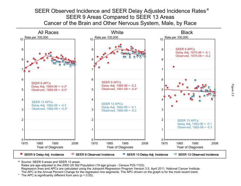 CSR Figure 3.3: SEER Delay Adjusted Incidence Rates for SEER 9 and SEER 13 Areas, Males