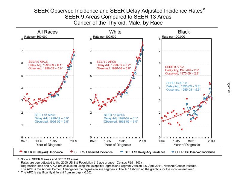 CSR Figure 26.3: SEER Delay Adjusted Incidence Rates for SEER 9 and SEER 13 Areas, Males