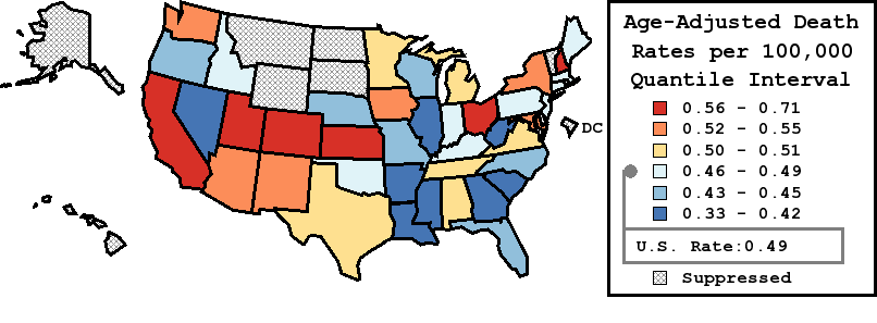 Map of U.S. Rates displayed in table above