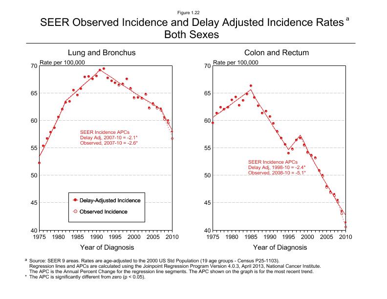 CSR Figure 1.22: SEER Incidence Rates, Both Sexes (Lung and Bronchus, Colon and Rectum)