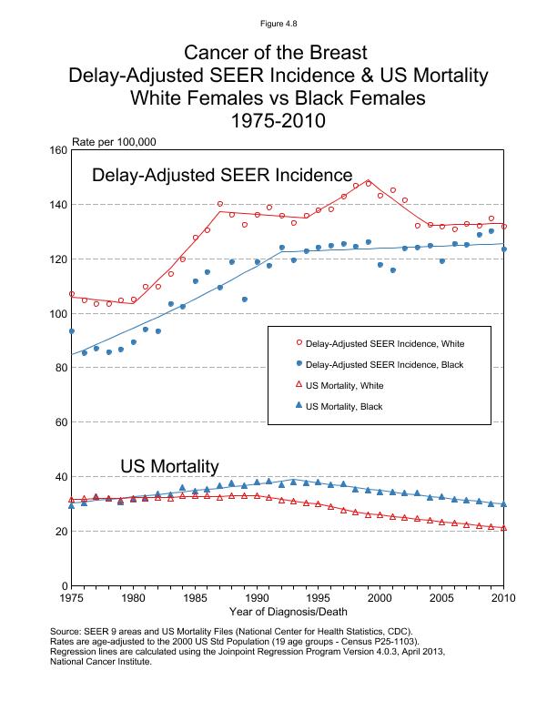 CSR Figure 4.8: SEER Delay Adjusted Incidence and US Mortality, White vs Black