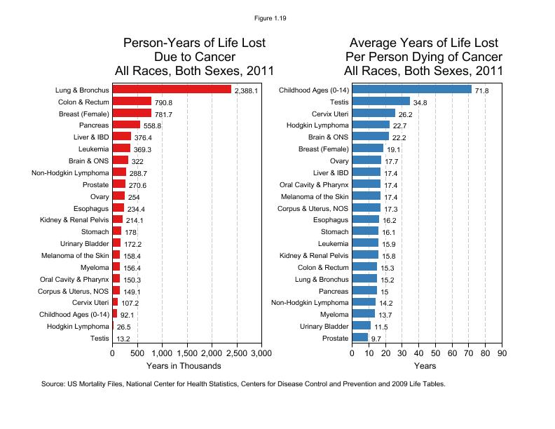 CSR Figure 1.19: Person and Average Years of Life Lost by Cancer Site