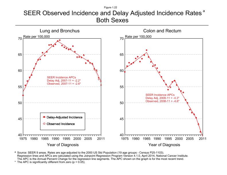 CSR Figure 1.22: SEER Incidence Rates, Both Sexes (Lung and Bronchus, Colon and Rectum)