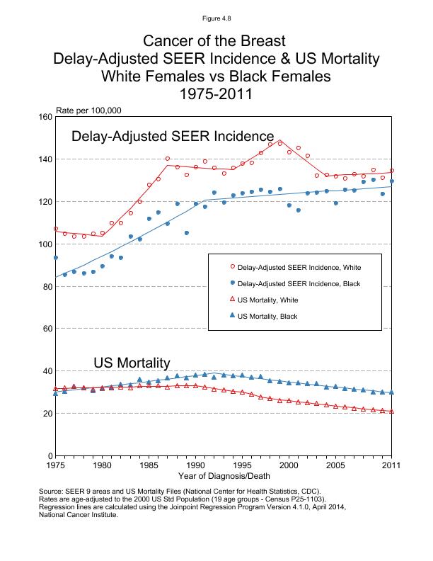 CSR Figure 4.8: SEER Delay Adjusted Incidence and US Mortality, White vs Black