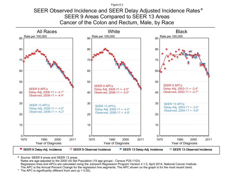 CSR Figure 6.3: SEER Delay Adjusted Incidence Rates for SEER 9 and SEER 13 Areas, Males