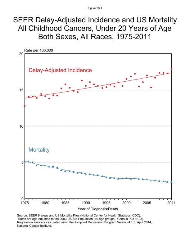 CSR Figure 28.1: SEER Delay-Adjusted Incidence and US Mortality (Ages <20)