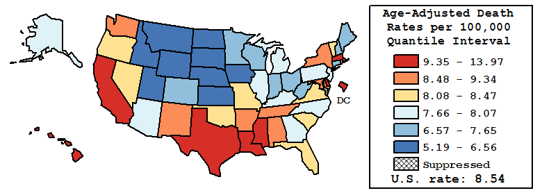 Map of U.S. Rates displayed in table above