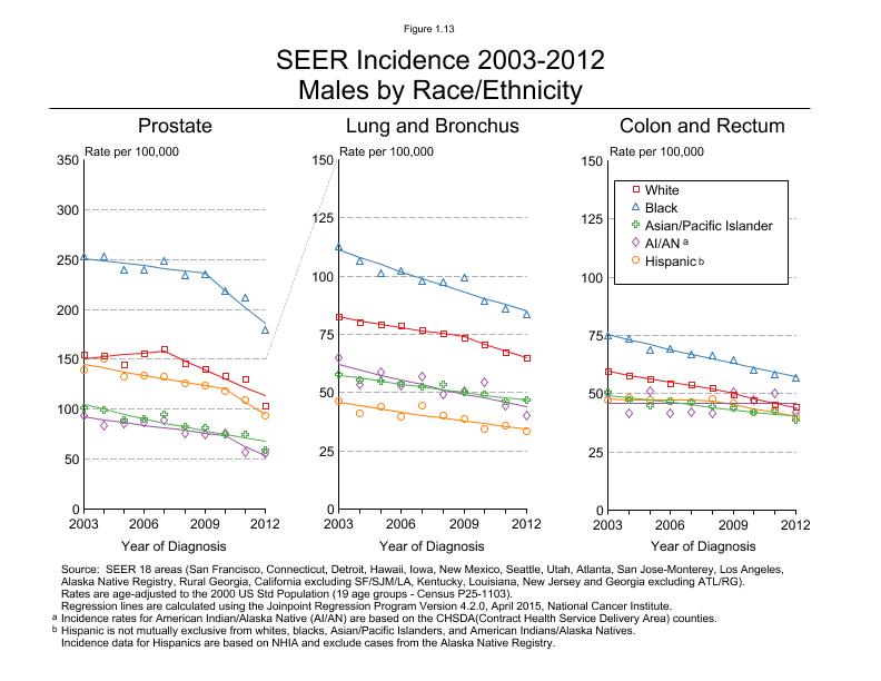 CSR Figure 1.13: SEER Incidence, Male by Race/Ethnicity (Prostate, Lung and Colorectum)