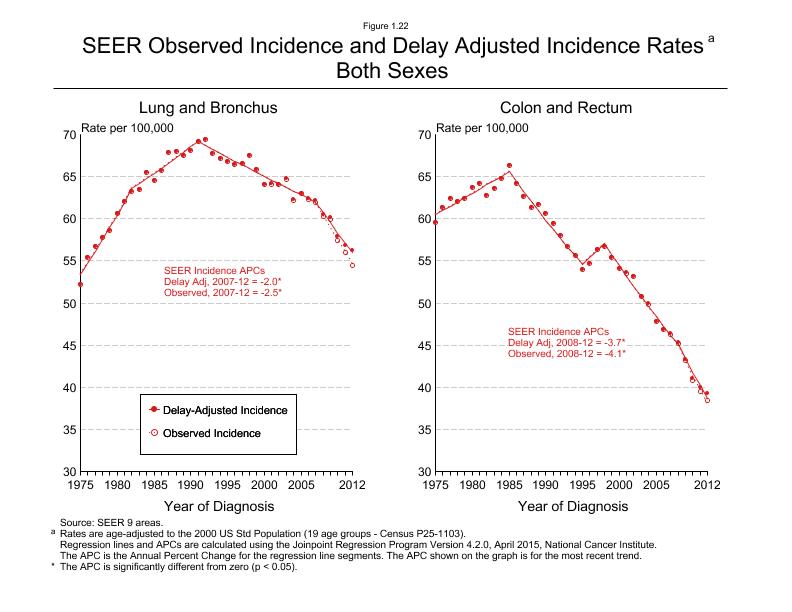 CSR Figure 1.22: SEER Incidence Rates, Both Sexes (Lung and Bronchus, Colon and Rectum)