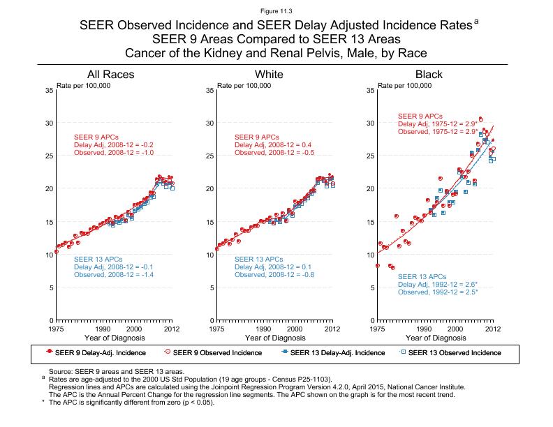 CSR Figure 11.3: SEER Delay Adjusted Incidence Rates for SEER 9 and SEER 13 Areas, Males