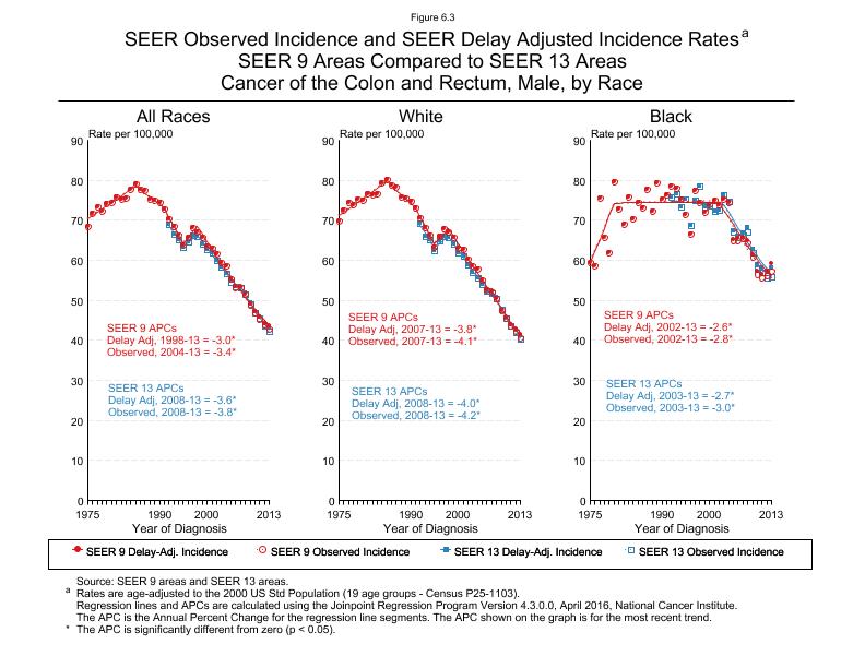 CSR Figure 6.3: SEER Delay Adjusted Incidence Rates for SEER 9 and SEER 13 Areas, Males