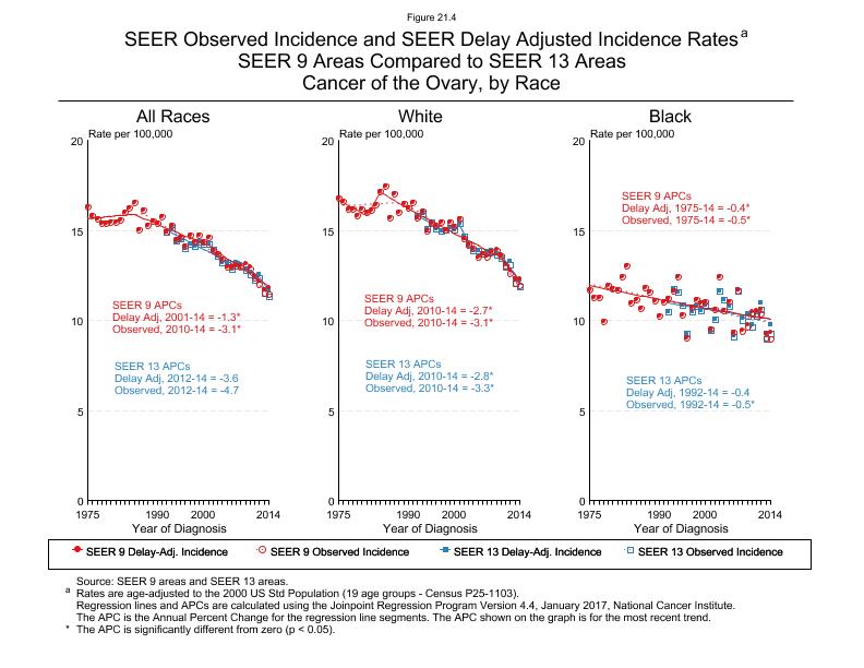 CSR Figure 21.4: SEER Delay Adjusted Incidence Rates for SEER 9 and SEER 13 Areas