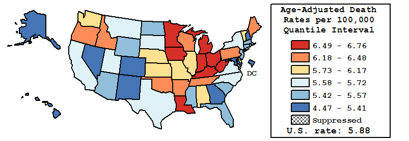 Map of U.S. Rates displayed in table above