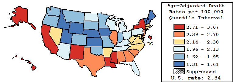 Map of U.S. Rates displayed in table above