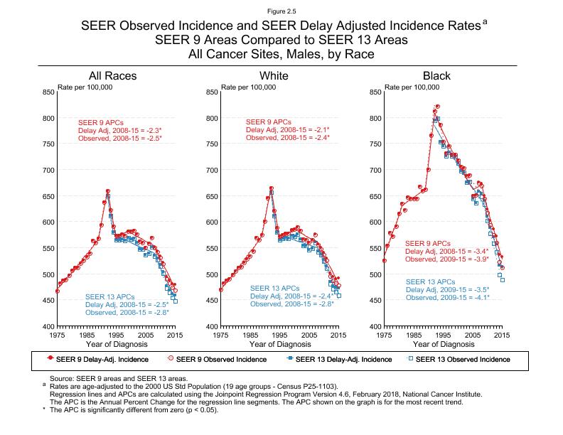 CSR Figure 2.5: SEER Delay Adjusted Incidence Rates for SEER 9 and SEER 13 Areas, Males