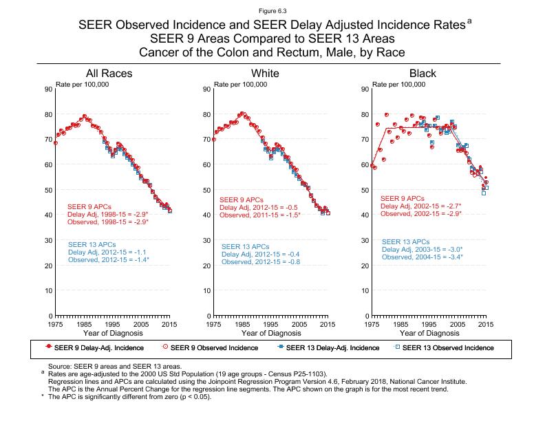 CSR Figure 6.3: SEER Delay Adjusted Incidence Rates for SEER 9 and SEER 13 Areas, Males
