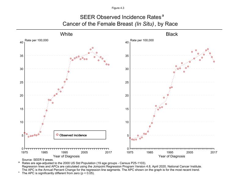 CSR Figure 4.3: SEER Incidence and Delay Adjusted Incidence by Race (In Situ cases)