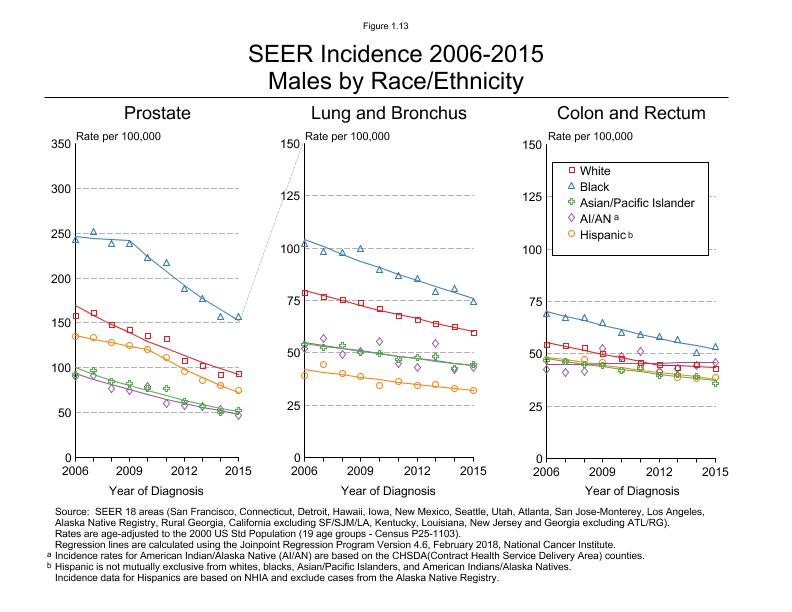 CSR Figure 1.13: SEER Incidence, Male by Race/Ethnicity (Prostate, Lung and Colorectum)