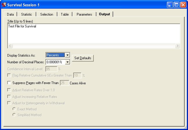 Survival Session - Output Tab