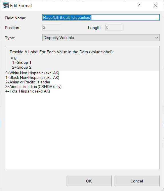 Edit Format Dialog showing a Disparity Value