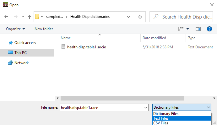 Select Disparities Input File Dialog