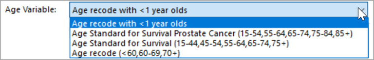 Selecting the Age Variable on the LD Prev Statistic Tab