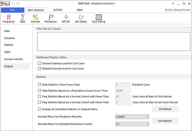 Prevalence Output Tab