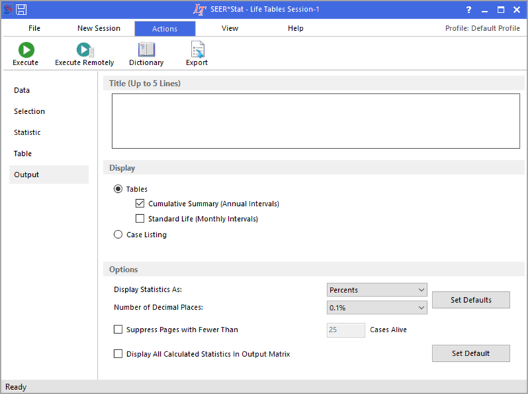 Left-Truncated Life Tables Output Tab