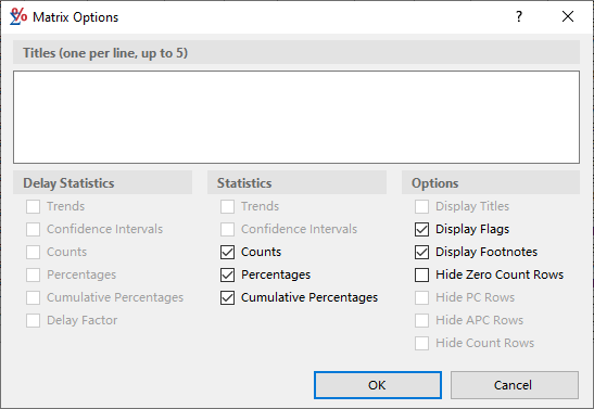 Matrix Options Dialog