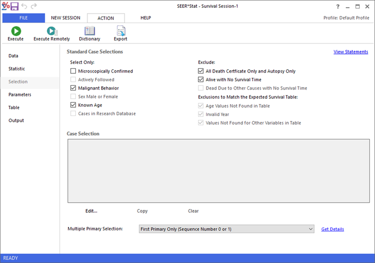 Survival Session Selection Tab