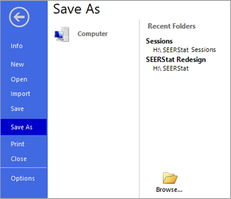Left Navigation File Tab to Save or Save As  Sessions