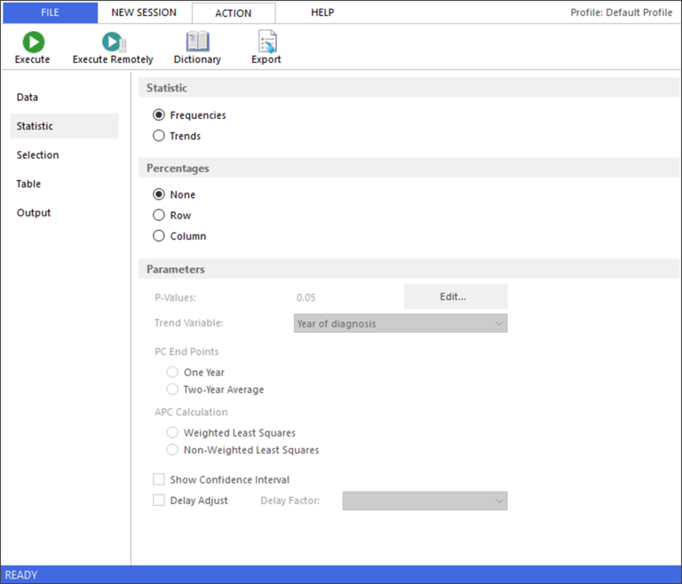 Statistic Tab for Frequency Analysis