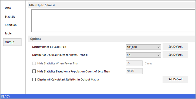 Output Tab for Rate Session