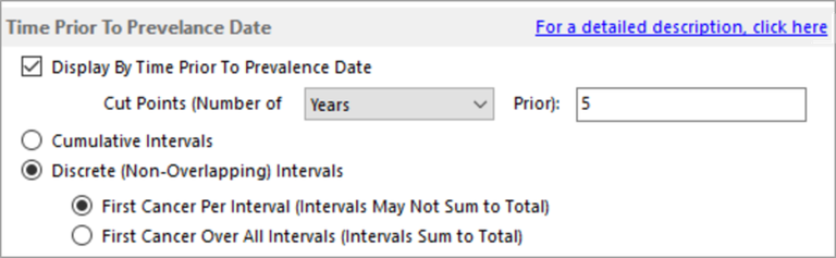 Time Prior to Prevalence Date Section of the Statistic Tab