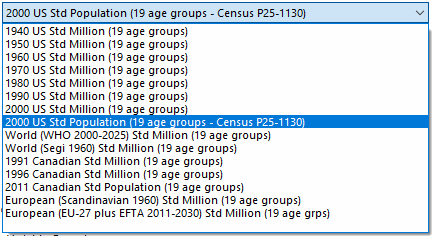 Select Standard Population for a dropdown
