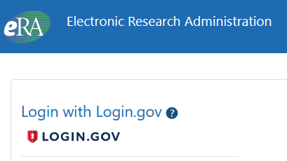 Electronic Research Administration page displaying the message Login with Login.gov above a LOGIN.GOV link